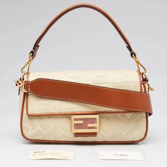 Fendi Beige/Brown FF Cotton Canvas Medium Baguette Bag - 8BR600 - Picture 12 of 12